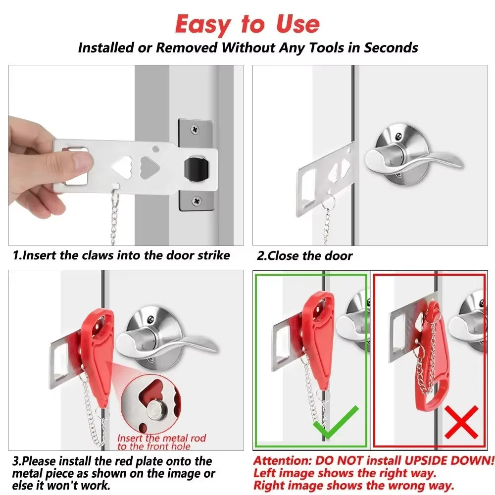 SafeStop™ Lock Latch, Travel & Personal Safety Door Lock – Removable 2-Hole Portable Security Latch