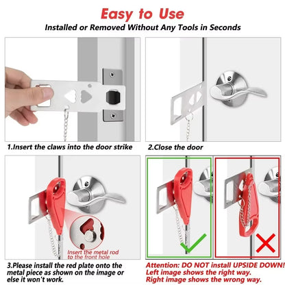 SafeStop™ Lock Latch, Travel & Personal Safety Door Lock – Removable 2-Hole Portable Security Latch
